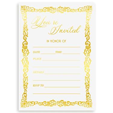 Imagem de Preencha convites com cartões postais e etiquetas de presente de agradecimento - pacote com 10 unidades cada. Folha dourada. Festa de casamento 5x7 com RSVP 4x6. Chá de panela, ouro de noivado 3