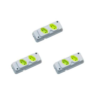 Imagem de Kit C/3 - Tomada Barra Fiolux Dupla 2P 20A Cinza