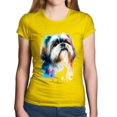 Imagem de Baby Look Algodão Cachorro Shih Tzu Watercolor - Foca na Moda, Amarelo