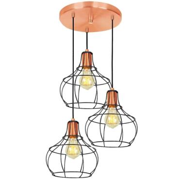 Imagem de Lustre Pendente Triplo Aladim Aramado Preto com Cobre