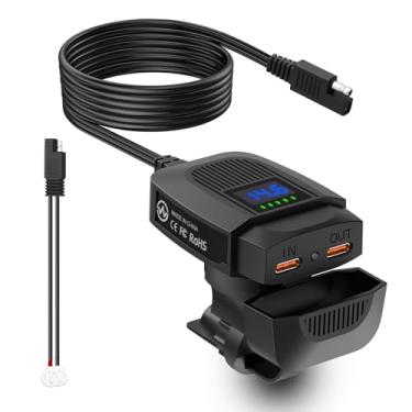 Imagem de Maxlithium Carregador de bateria de motocicleta de 12 V, carregamento rápido de 30 W e carregamento reverso com porta USB C, visor de tensão, compatível com baterias de chumbo-ácido e lítio de 12 V