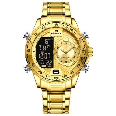 Imagem de Relógio De Masculino Em Aço Inoxidavel Luminoso Display Lcd Design Esportivo Dourado