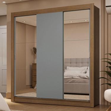 Imagem de Guarda-roupa Casal 3 Portas De Correr Com Espelhos 2 Gavetas Rustic/cinza Sublime Madesa Rustic/cinza