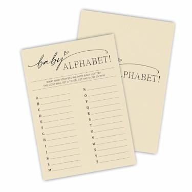 Imagem de Kit de jogo de alfabeto de bebê para chá de bebê - 30 cartas de jogo minimalistas de cor creme, preenchimento de dupla face, festa de revelação de gênero e atividade para meninos e meninas -