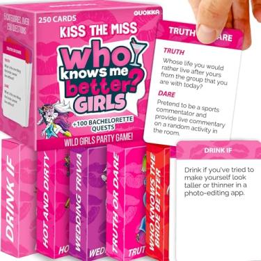 Imagem de QUOKKA Bachelorette Party Games Kiss The Miss - 250 Cards Bachlorette Gifts for Bride 5 Categories 21+ Party Accessories - 250 Questions Girls Night Games
