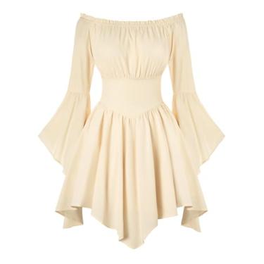 Imagem de Vestido feminino renascentista fada cottagecore camponesa corpete ombro de fora damasco M