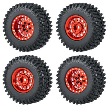 Imagem de MORLORDY 1.0" Beadlock Wheels and 54mm Rubber Tires Set for Axial SCX24 Gladiator Deadbolt Bronco C10 JLU 1/24 RC Crawler Car Upgrade Parts (RED)