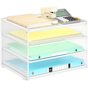 Imagem de Lavatino Organizador de papel de mesa com 3 camadas – Organizador de bandeja de arquivo de metal de malha branca para mesa, material de escritório e organização doméstica | Serve para papel A4/carta