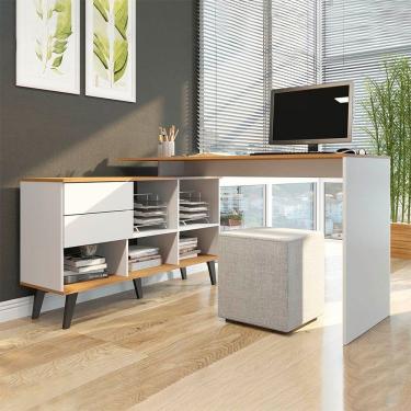 Imagem de Mesa Home Office com Estante Nicho 145x128cm 2 Gavetas Pés Retrô MDP Menu Móveis