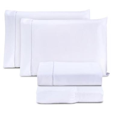 Imagem de Jogo de Cama Casal Padrão Percal 400 Fios Ponto Palito 04 Peças, Antiácaro, Não faz bolinha Toque Extra Macio – Branco