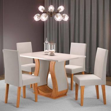 Imagem de Mesa de Jantar 4 Lugares Blazer Marrom/Blonde/Veludo Marfim - Pnr Móveis