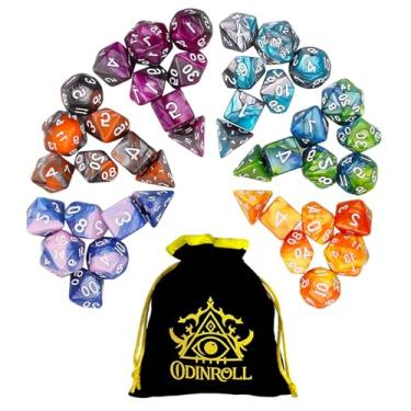 Imagem de ODINROLL Polyhedral Dice Set, 42 Pieces, 6-Pack Complete DND Dice Sets with 1 Pouch for Dungeons and Dragons D&D RPG MTG Table Games, Including (D20, D12, D8, D6, D4 & 2×D10 [0-9 & 00-90])