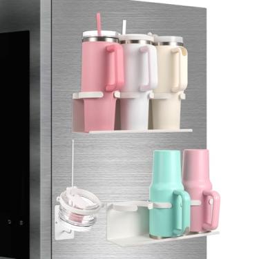 Imagem de Otoolling Suporte magnético de copo com 2 peças e 1 organizador de tampa de copo para geladeira compatível com Stanley Cup Rack de armazenamento com alça de garrafa de água de 1,134 g compatível com
