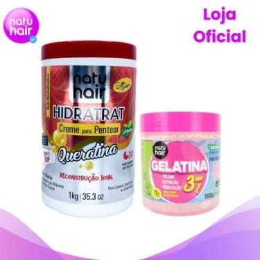 Imagem de Kit Creme para Pentear Queratina Natuhair + Gelatina 3 em 1 - Natuhair