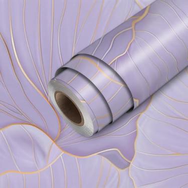 Imagem de HOMETITUTE Papel de parede de pétala dourada lavanda descasque e cole elegante padrão orgânico papel de parede bastão de papel de parede 300 cm x 45 cm cobertura de parede de vinil autoadesivo para