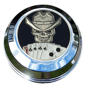 Imagem de MotorDog69 Conjunto de montagem de moeda Harley Gas Cap com mão do homem morto para Softail Dyna Road King Sportster..