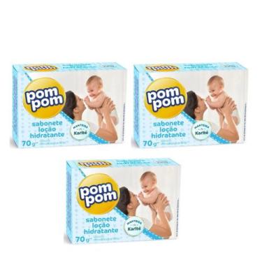 Imagem de Sabonete Barra Pom Pom Loção Hidratante 70g Kit 3 unidades