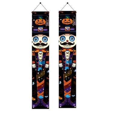 Imagem de Saoplasa 2 peças de bandeiras quebra-nozes para varanda de Halloween 188 x 30 cm, decorações de porta de cabeça de abóbora para festa de Halloween, varanda frontal, sinais pendurados, doces ou