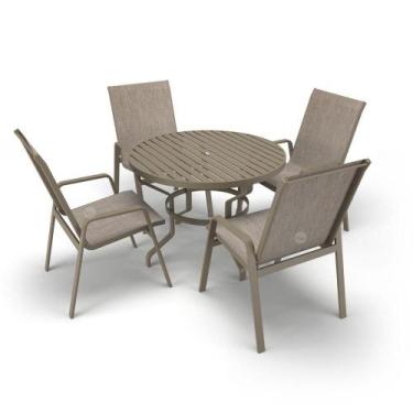 Imagem de Mesa 4 Cadeiras Ripado Piscina Alumínio Fendi E Tela Mocca - Aluv Móve