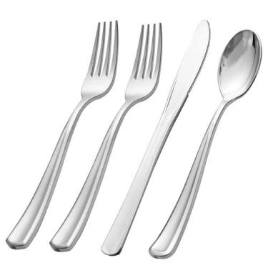 Imagem de Conjunto de talheres de plástico WDF 500PCS Silver para festas