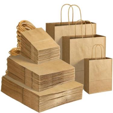 Imagem de Sacos de papel Kraft GITMIWS, pacote com 120, marrons com alças variad