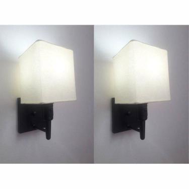 Imagem de Kit-2 Arandela Quadrada Md-2019 Preto C- Inter Liga E Desl Cúpula Em Tecido Algodão Crú - Bivolt