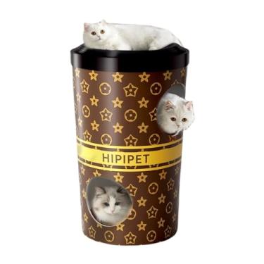 Imagem de Pacote com 3 casas grandes de papelão para gatos com arranhador, camas de gato para gatos internos, móveis grandes e resistentes para condomínios, casa de brincar para uso interno com 3 blocos de