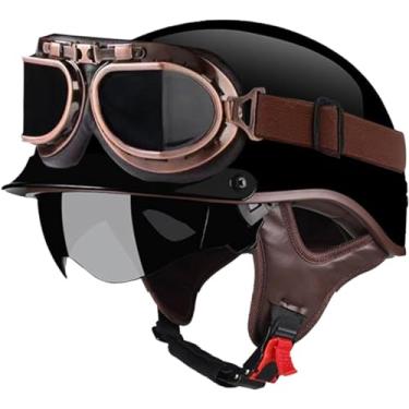 Imagem de Capacete De Motocicleta De Rosto Aberto Retrô Para Adultos Half Shell Capacete Vintage Half Shell Capacete De Motocicleta Alemão Com óculos De Ciclismo Capacete De Meia Face Retrô, C, L
