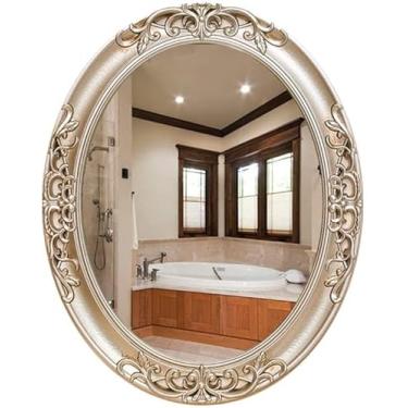 Imagem de Espelho cosmético espelho de maquiagem europeu para pendurar na parede espelho de banheiro moldura de madeira penteadeira espelho redondo para quarto espelhos de parede