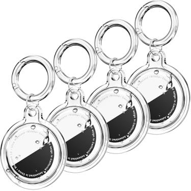Imagem de Galafoki Pacote com 4 unidades à prova d'água compatível com suporte para Apple AirTags, pacote com 4 etiquetas de ar, chaveiro para crianças, cães, chaves de carro, bagagem, branco transparente