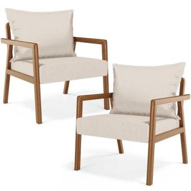 Imagem de Kit 02 Poltronas Decorativa Para Sala De Estar Alícia B04 Linho Cru - 