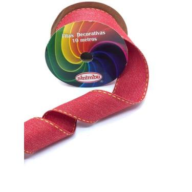 Imagem de Fita jeans pesponto sinimbu , Vermelho, N2 10mmx10mt R$ 11,00