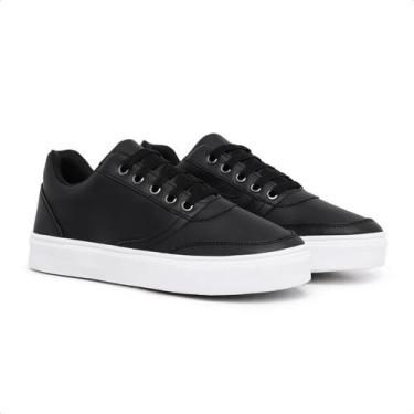 Imagem de Tênis Casual Feminino Branco Preto Sapatênis Macio - mr try shoes, Pre