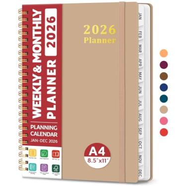 Imagem de Agenda 2026, agenda semanal e mensal, janeiro de 2026 a dezembro de 2026, agenda de calendário de capa dura com abas para mulheres e homens, bolso interno, encadernação espiral, perfeito para