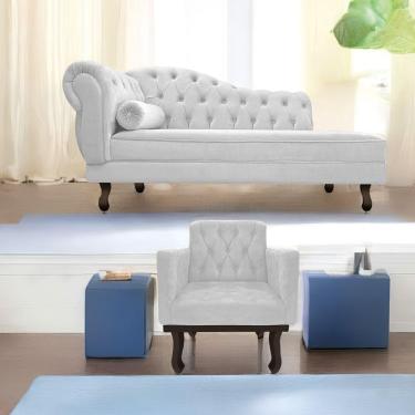 Imagem de Kit Diva Recamier Diana 130Cm Lado Direito E 01 Poltrona Classic Suede - Amarena Móveis Branco