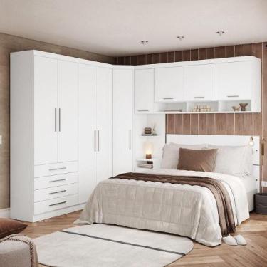 Imagem de Quarto Com Roupeiro Maleiro E Cabeceira Alpes Luciane Móveis Branco Pf