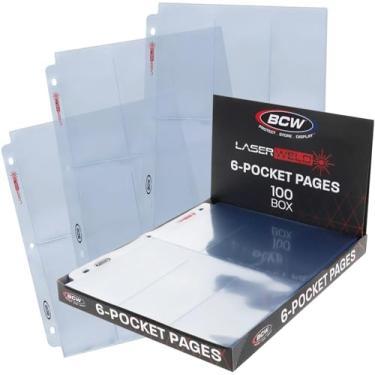 Imagem de BCW LaserWeld Páginas com 6 bolsos | Pacote com 100 | Páginas de fichário para cartões colecionáveis para meninos altos e Widevision | Sem ácido, sem PVC, soldado a laser | Folhas de armazenamento de