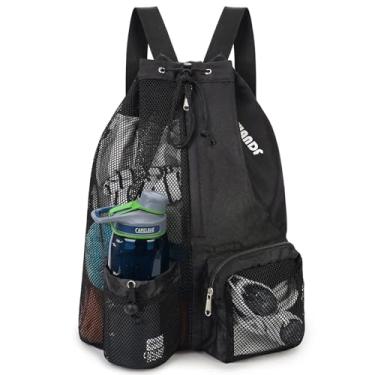 Imagem de Bolsa de natação de malha com cordão e bolso molhado, mochila de praia para natação, academia e equipamento de treino (preto), Preto, X-Large, Mochila com cordão