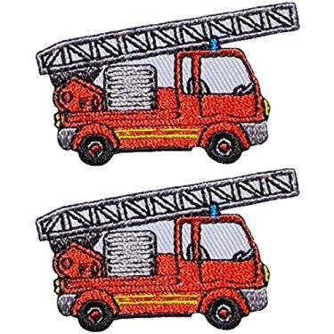 Imagem de Papapatch Conjunto com 2 pequenos pequenos pequenos adesivos de resgate de caminhão de bombeiros de carro de bombeiros decorativos para reparo de roupas camisetas bolsas aplique ferro costurado em