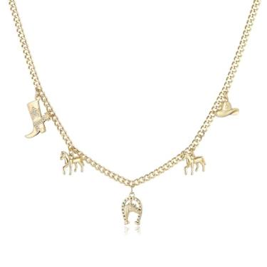 Imagem de HZMAN Colar feminino de corrente cubana ocidental, 50 cm de latão sólido, estilo caubói, joia banhada a ouro, Latão, Zircônia cúbica