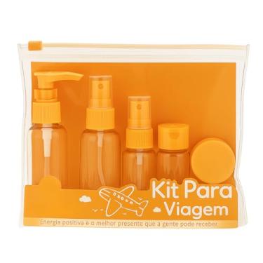 Imagem de Kit Frascos para Viagem, ORGANIZADOR tubos, Recarregáveis, Laváveis, Portáteis, com necessaire, potes shampoo, condionador, creme, perfum, cosmeticos, original (Amarelo)