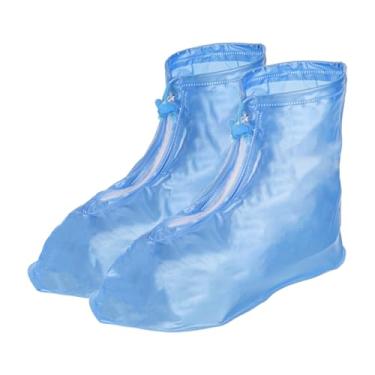 Imagem de HARFINGTON Capa de sapato impermeável P (EUA 4) antiderrapante PVC reutilizável galochas protetores de sapato de chuva com zíper para homens mulheres chuva ao ar livre, azul