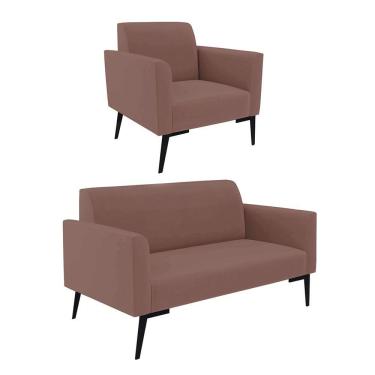 Imagem de Sofá Namoradeira Com Poltrona Pés Villach Marisa Veludo D03 - D\'rossi Cor Rose