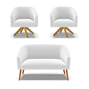 Imagem de Kit 1 Sofá Namoradeira E 2 Poltronas Stella Bouclê Base De Madeira Ma30 - D'rossi Cor Off White