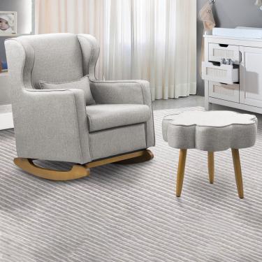 Imagem de Poltrona De Amamentação Base Balanço E Puff Flower Linho E03 - D'rossi Cor Cinza