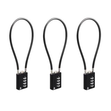 Imagem de RESET -201 (pacote com 3) Cadeado de combinação de 4 dígitos com cabo flexível de 30 cm, trava longa, trava de cabo para lixeira, armário, bagagem, mala, arma, pistolas, capacete, 5 mm de diâmetro