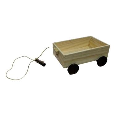 Imagem de Caixote de Madeira com Rodas e Puxador, Natural, 30x22x13 cm, Carrinho de Brinquedo Infantil