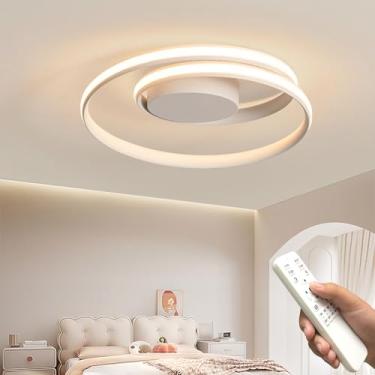 Imagem de Luminária de teto LED moderna para sala de estar, dimerizável de 3000 a 6000K, branca, com 6 anéis, 72W 6400LM, lustre embutido com controle remoto, iluminação de teto para quarto e sala de