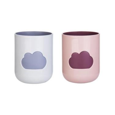 Imagem de Khanjuan Clouds Copo de escova de dentes para casal, 2 peças, 35 ozCaneca engrossada de duas cores, suporte de escova de dentes requintado (rosa e cinza)