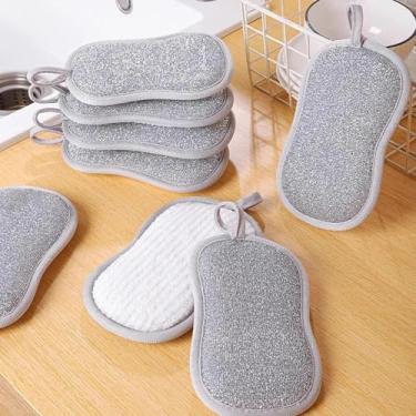 Imagem de Esponja de limpeza reutilizável dupla face, 3 peças, esponja dupla face, adequada para uso na cozinha.